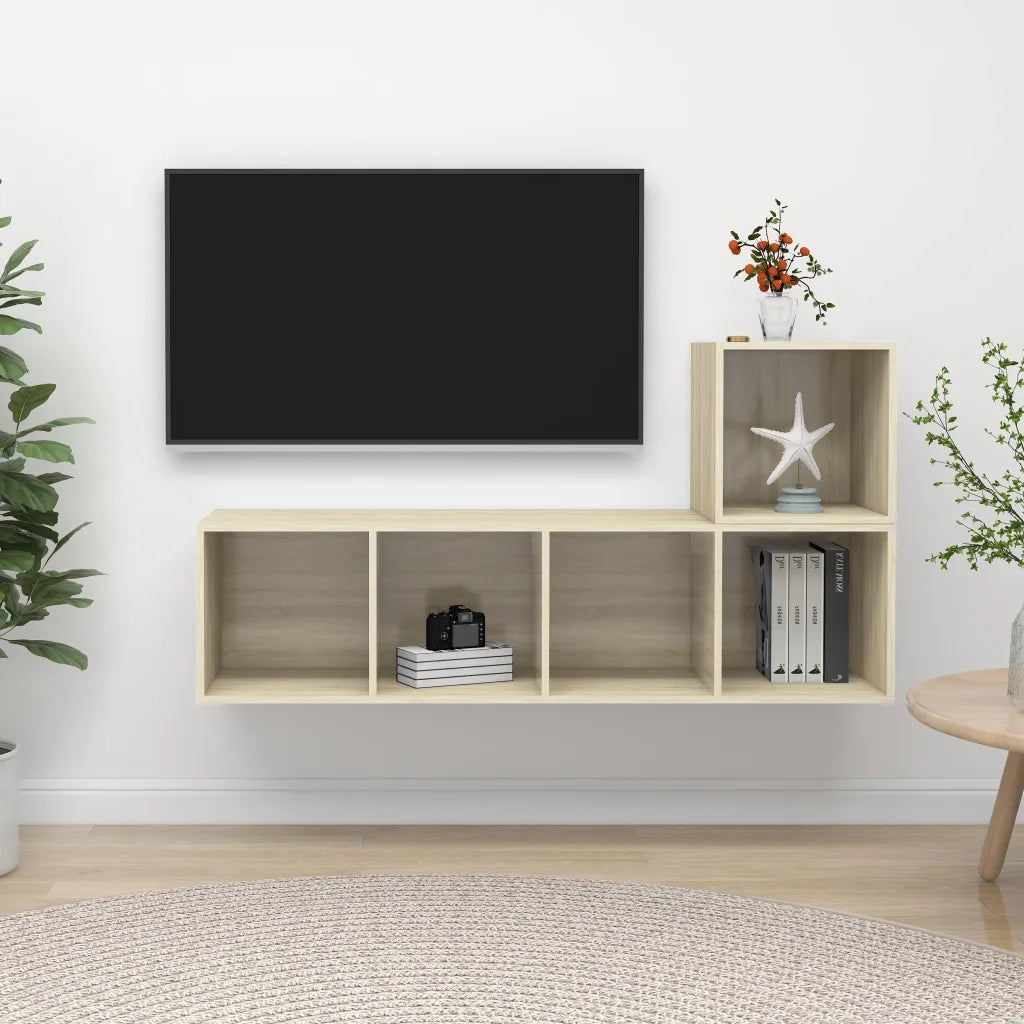 Set Porta TV 2 pz-Set di 2 Credenza per TV Rovere Sonoma in Truciolato 830919