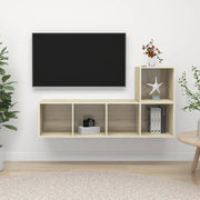 Set Porta TV 2 pz-Set di 2 Credenza per TV Rovere Sonoma in Truciolato 830919