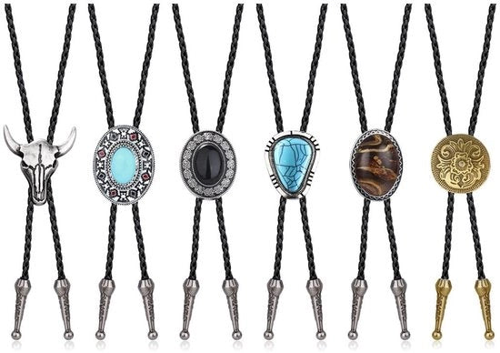 Cravatta a Bolo a 6 pezzi - Cravatta in Pelle Artigianale - Accessori da Cowboy - Costumi da Halloween - Accessori di Moda - Collane Stilose