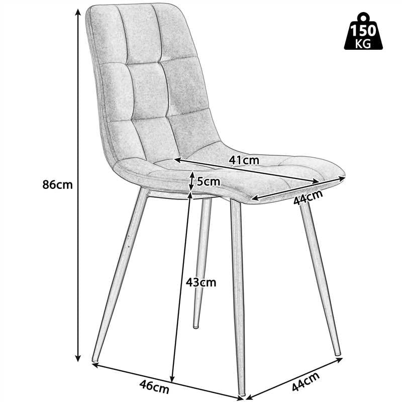 SEDIA da pranzo imbottita 44x41x86 cm grigio Set da 4 pezzi