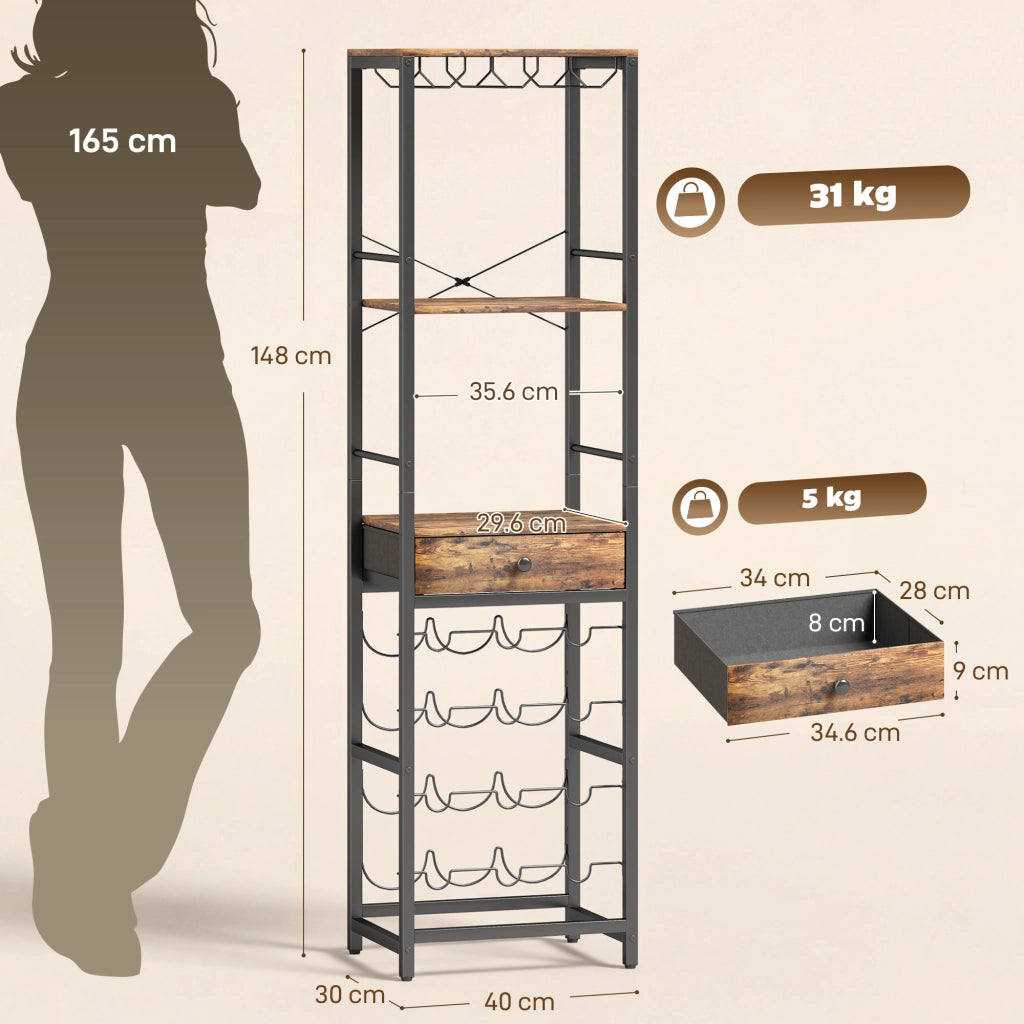Mobile Bar con Cassetto e Portabicchieri ¨C Minimal ¨C Marrone Rustico
