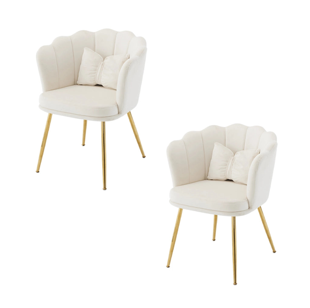 Set di 2 sedie a petalo con cuscini in velluto beige e gambe in metallo