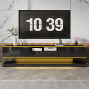 Mobile TV con tre cassetti LED a colori variabili superficie lucida nero e oro in pannello truciolare 180 × 38 × 45 cm