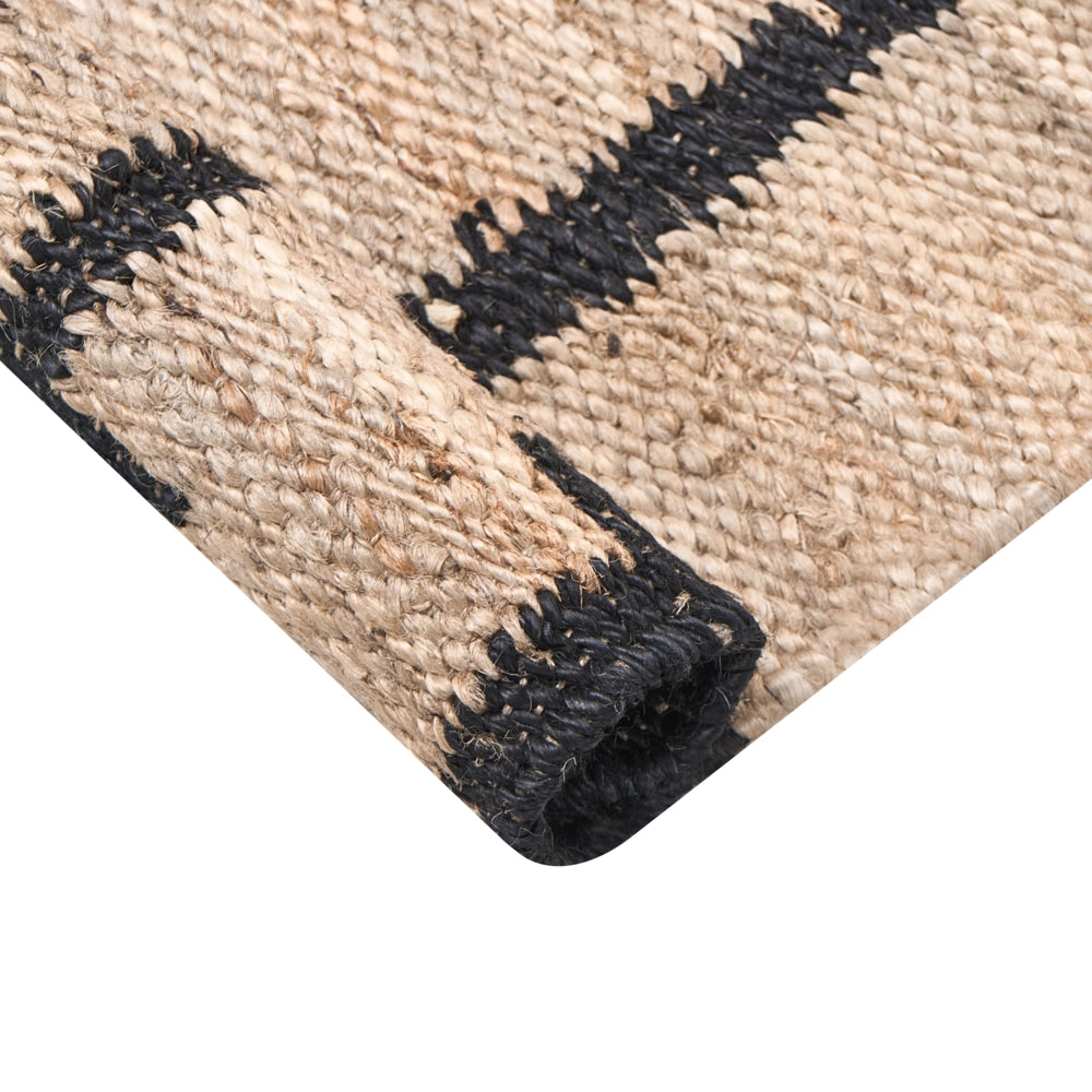 Tappeto Runner Beige e nero Iuta 80 x 300 cm con Motivo Rettangolare Tessuto Stile Rustico Soggiorno Camera Da Letto