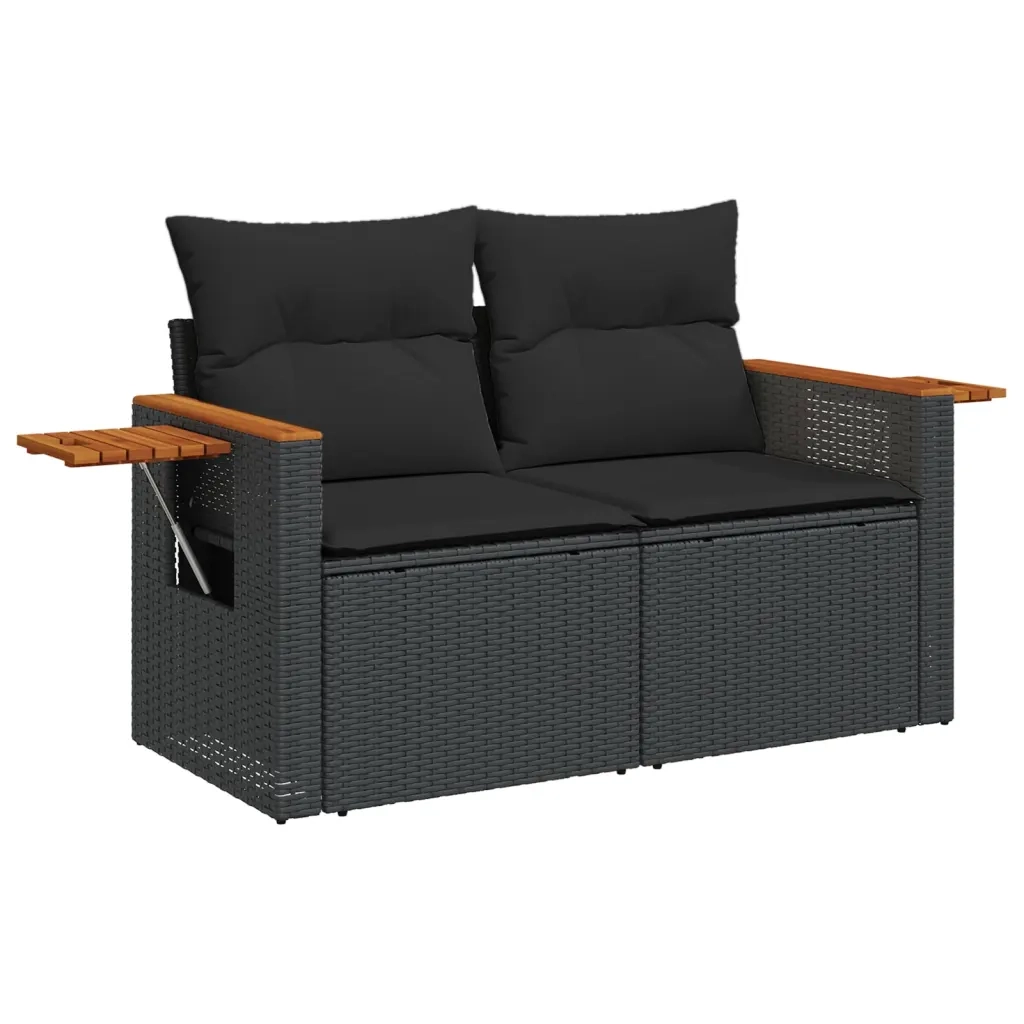 Set Divani da Giardino 9 pz con Cuscini Nero in Polyrattan 3227140