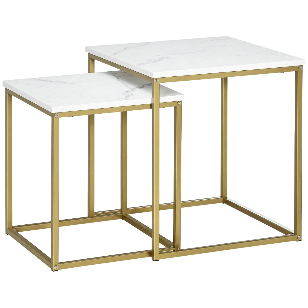 Set 2 Tavolini da Salotto Impilabili ¨C Xylo ¨C Piano Truciolato Bianco Oro Struttura Acciaio