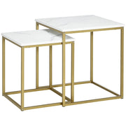 Set 2 Tavolini da Salotto Impilabili ¨C Xylo ¨C Piano Truciolato Bianco Oro Struttura Acciaio