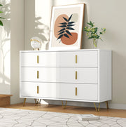 Sideboard 120x40x77 cm con sei cassetti; in truciolato; bianco e oro