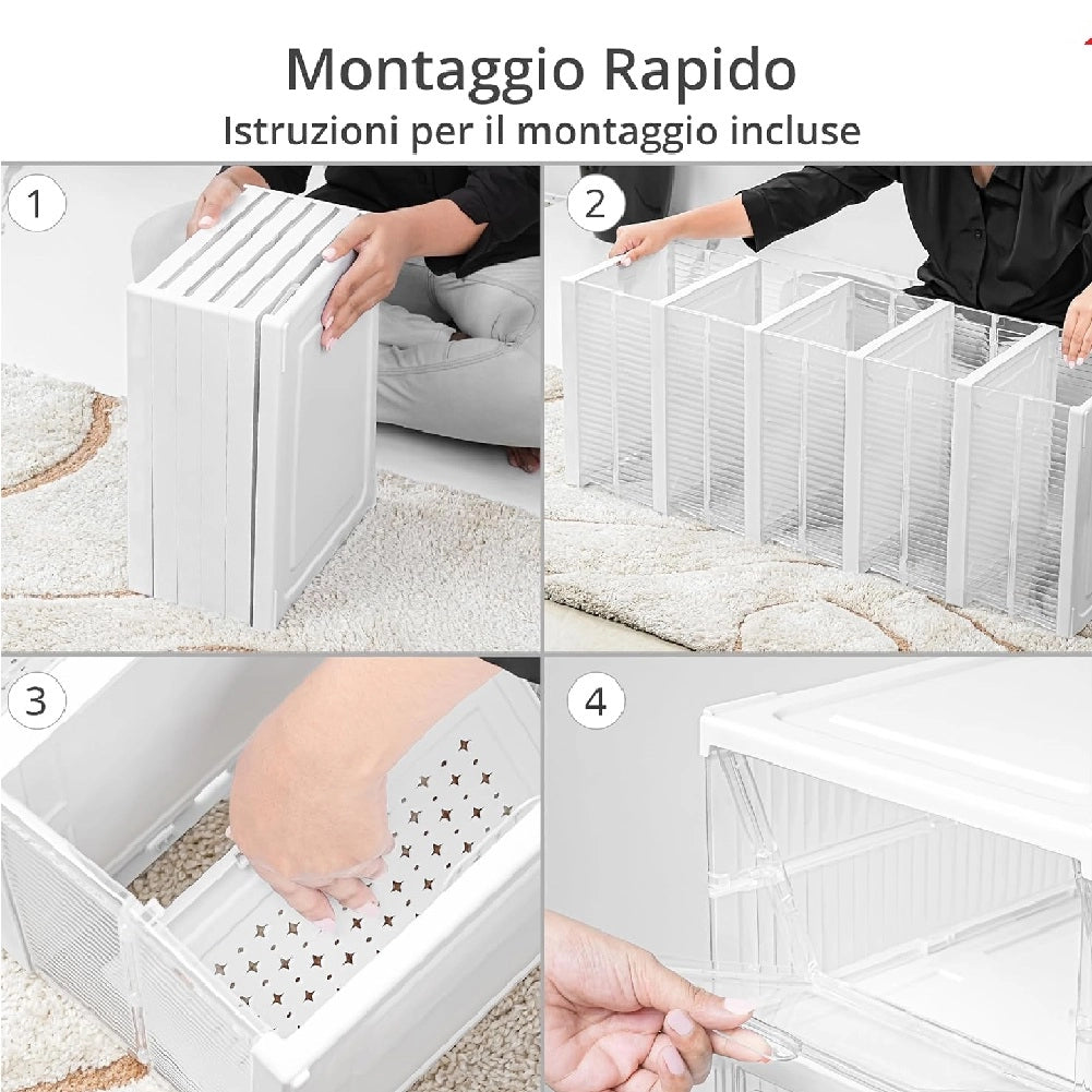 Kit 6 Scatole Portascarpe Impilabili Salvaspazio 34.5x25.5 H105 cm Ventilate Multiuso