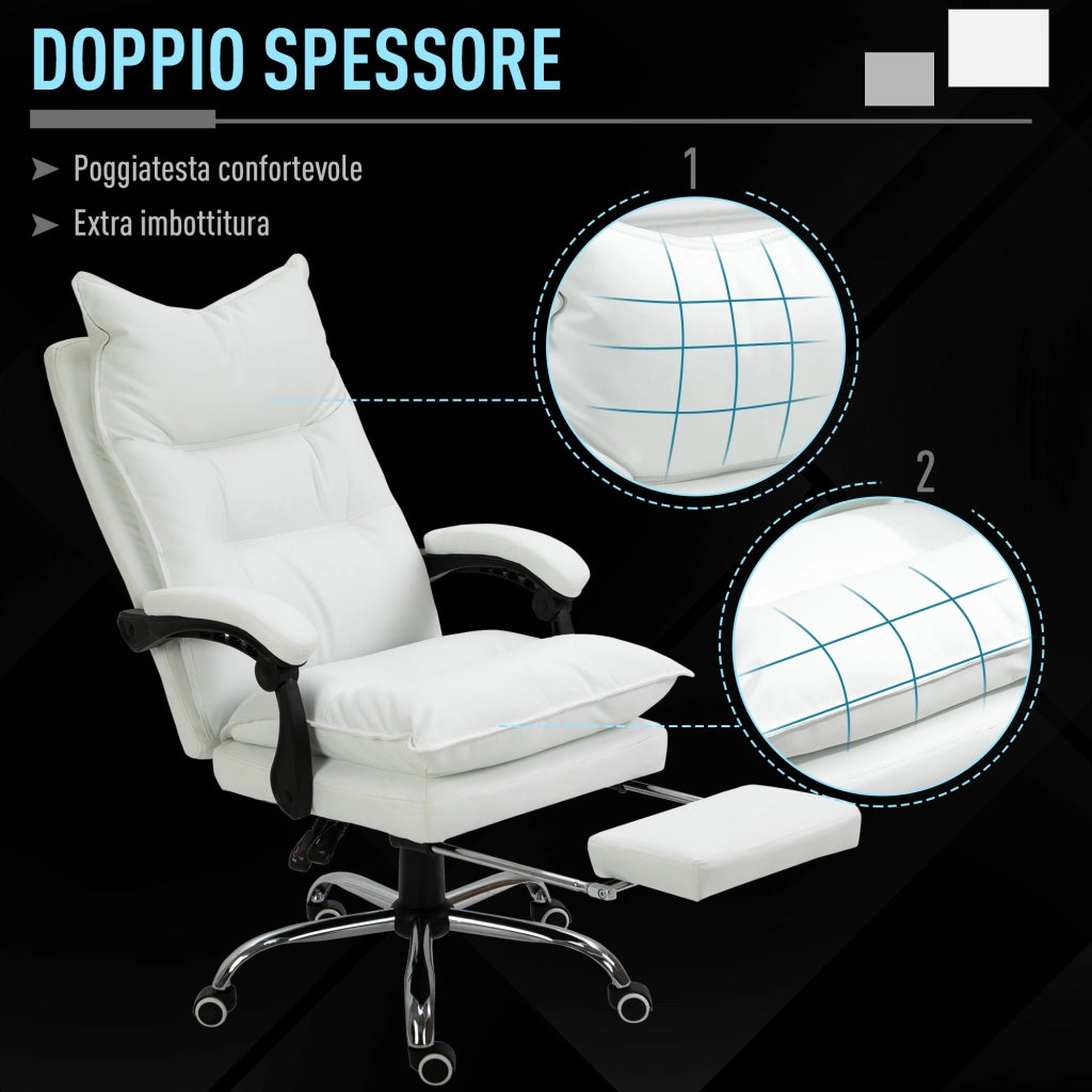 Sedia da Ufficio Ergonomica Reclinabile ¨C Minimal ¨C Finta Pelle, Imbottita, Bianco