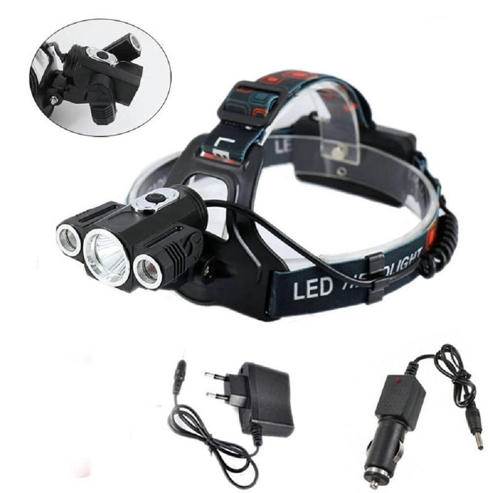 Trade Shop - Torcia Lampada Frontale Led Ricaricabile 3led 5000 Lumen Cree T6 100mt 180° 1825 -