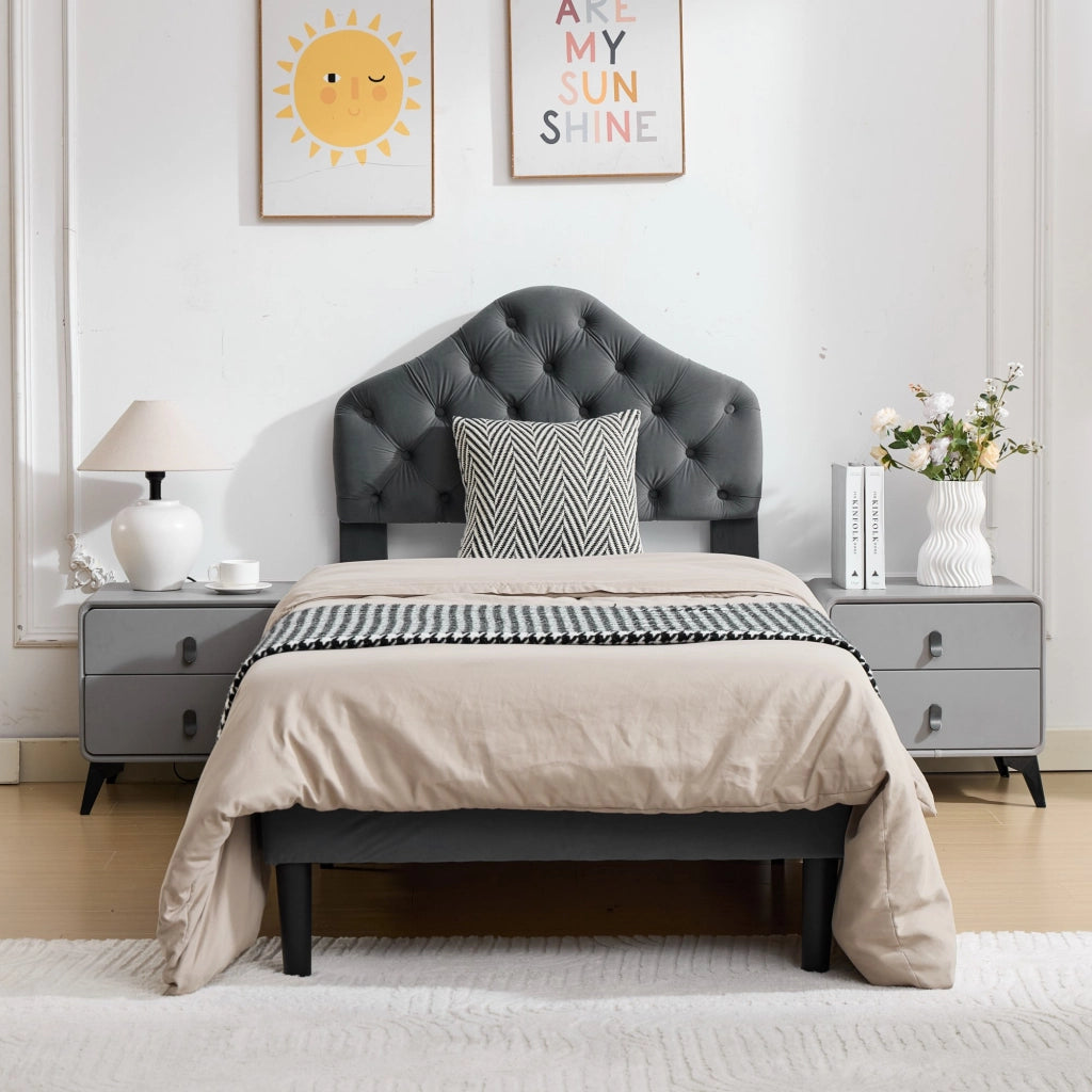 letto imbottito in chenille grigio 90x200 cm