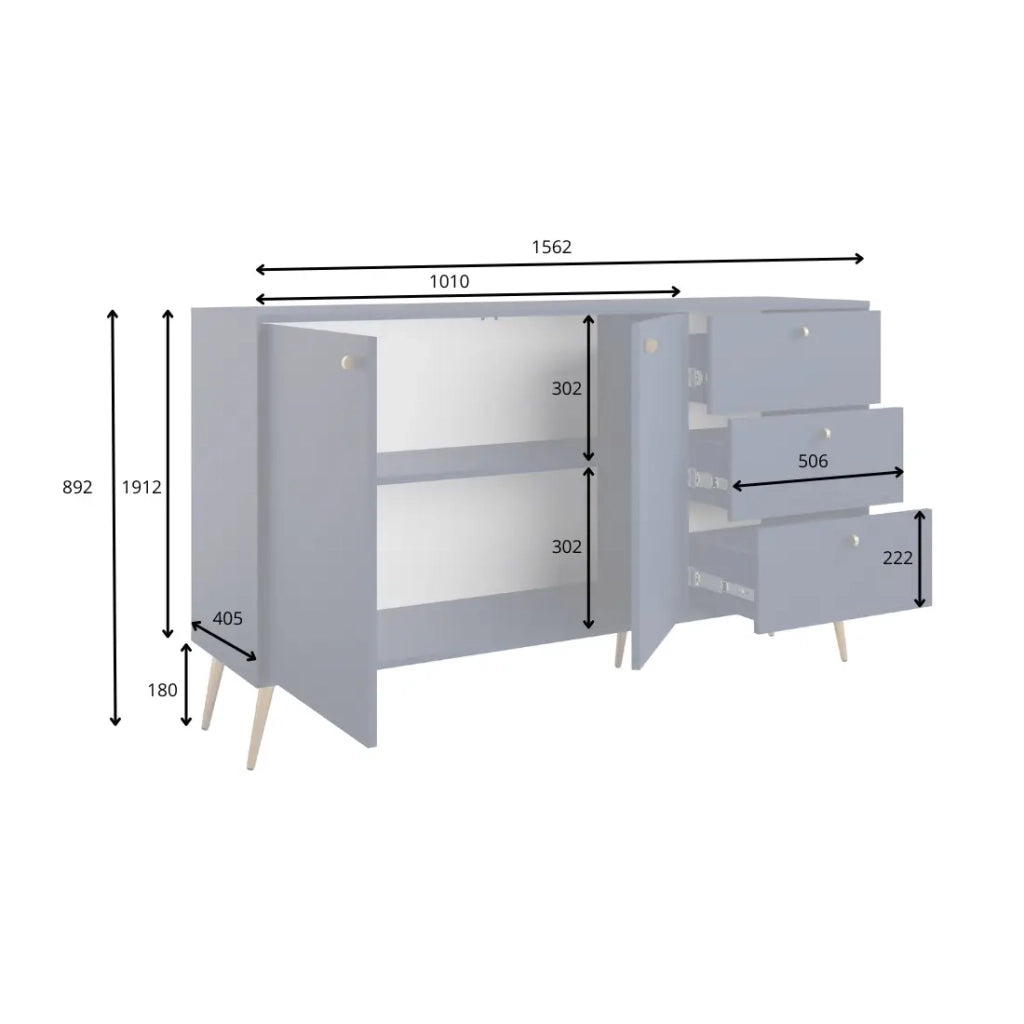 Buffet design AZURÉA – 2 ante & 3 cassetti – Blu profondo – 156x89x41 cm