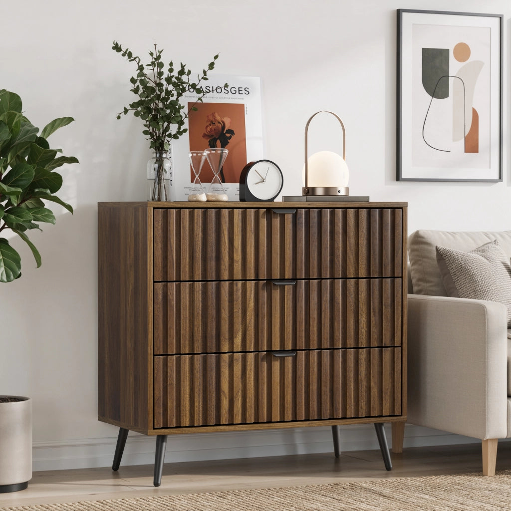 Cassettiera con 3 cassetti e guide metalliche, per camera da letto e soggiorno, in MDF noce, 80 × 39 × 78 cm