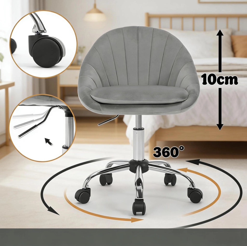 Sedia da ufficio ergonomica in velluto grigio chiaro, regolabile e girevole