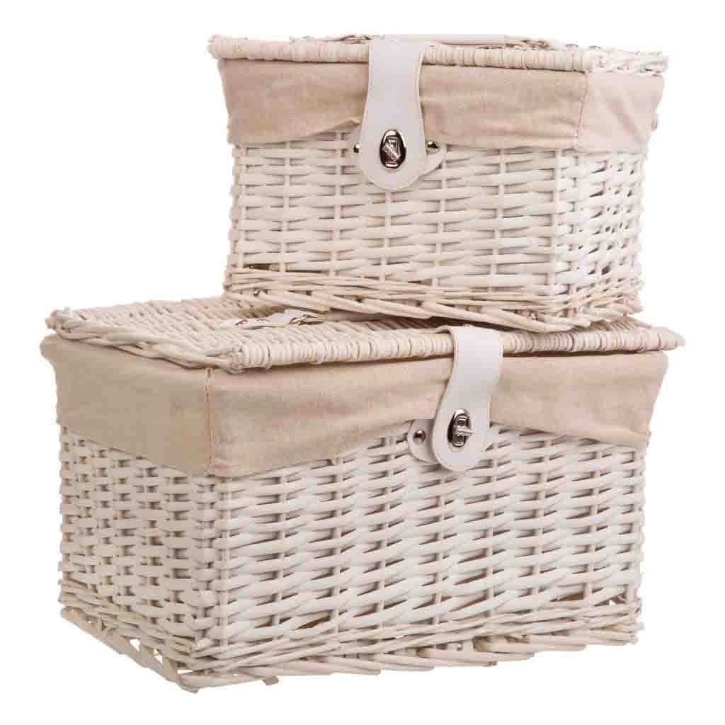 Set di 3 bauli in vimini bianchi foderati