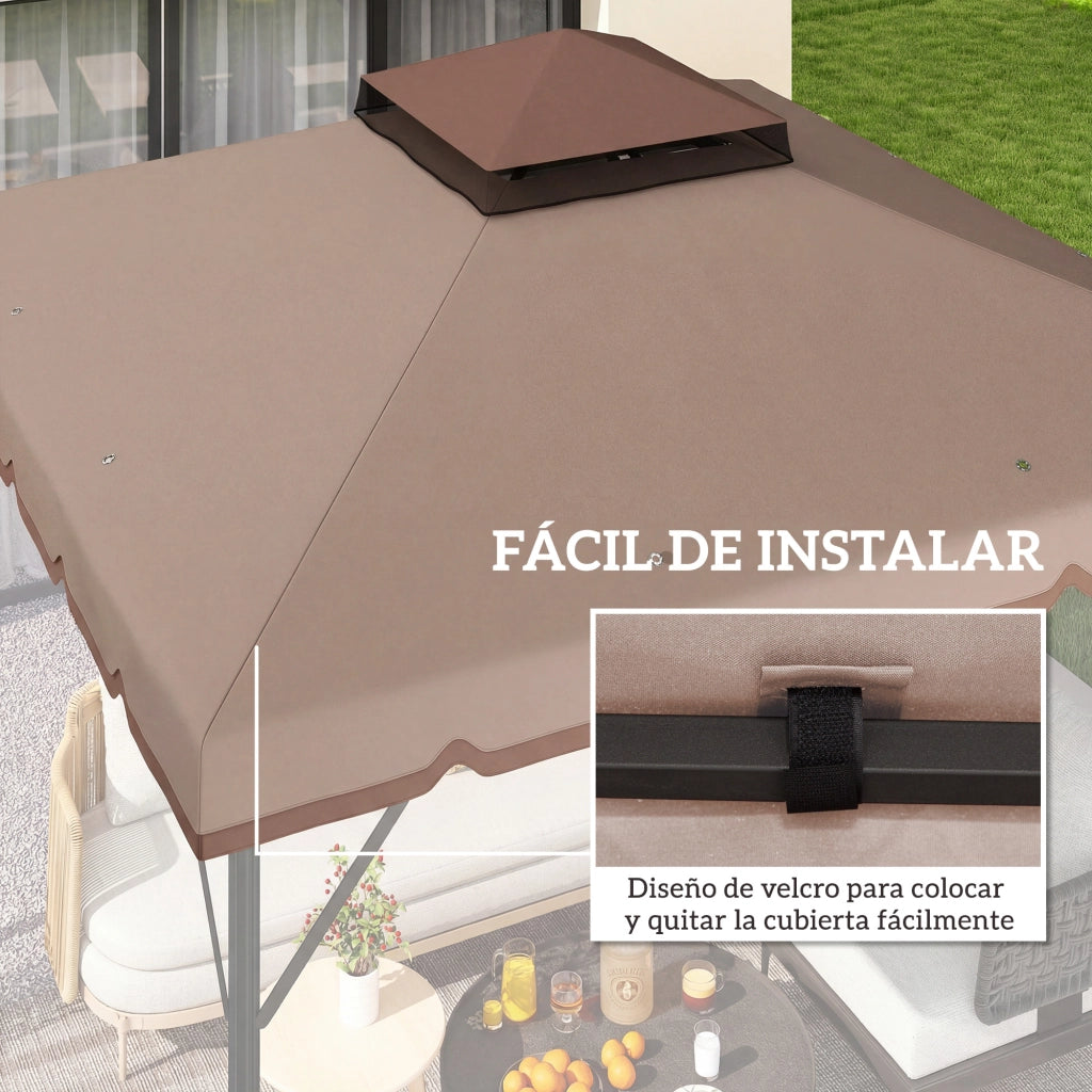 Telo di Ricambio per Gazebo 3x3m ¨C Xylo ¨C Doppio Tetto con Fori Drenaggio UPF 30+ Beige