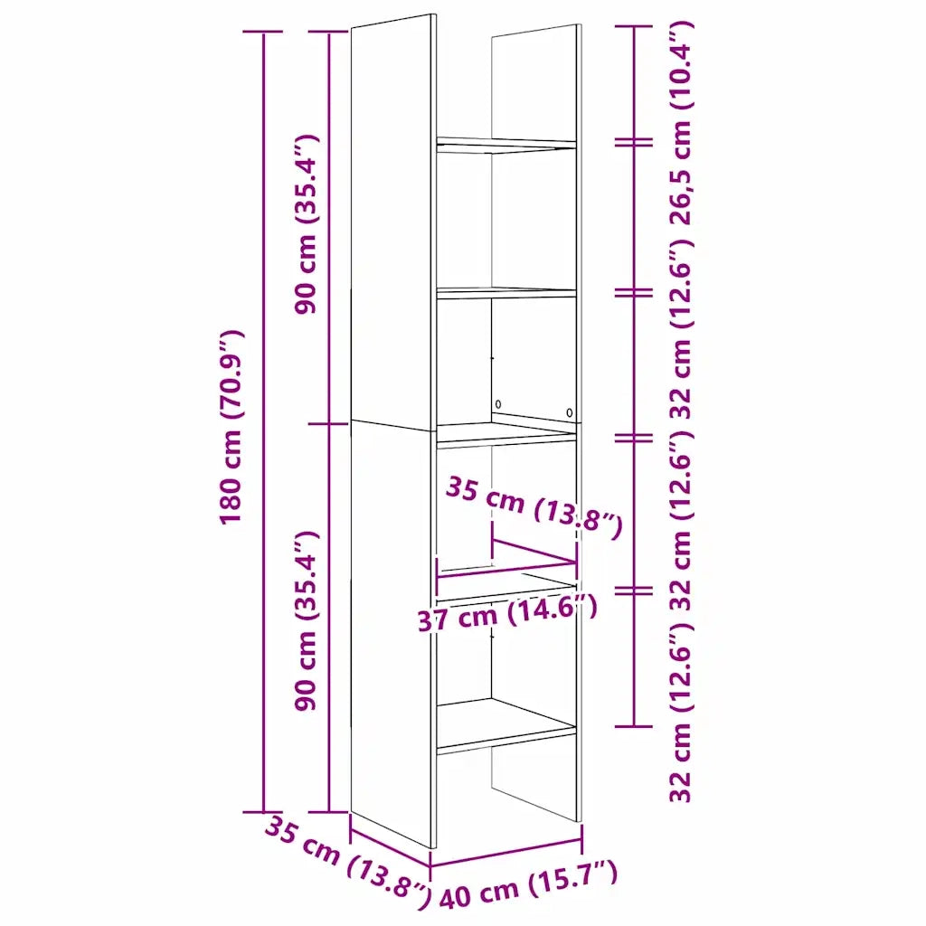 Armadio per Libri 5 livelli 40 x 35 x 180 cm Rovere Nero 875020