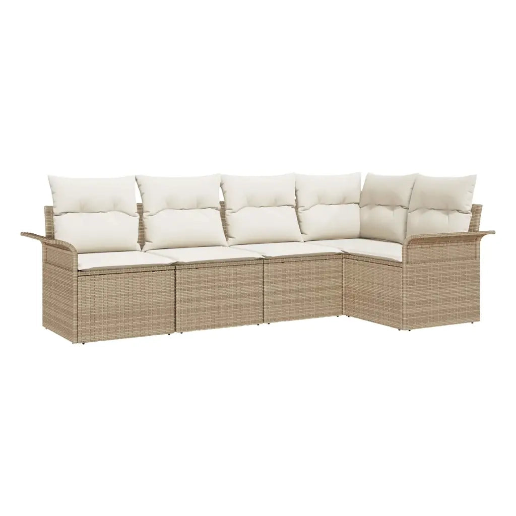 Set Divano da Giardino con archiviazione 5 pcs Beige polyrattan
