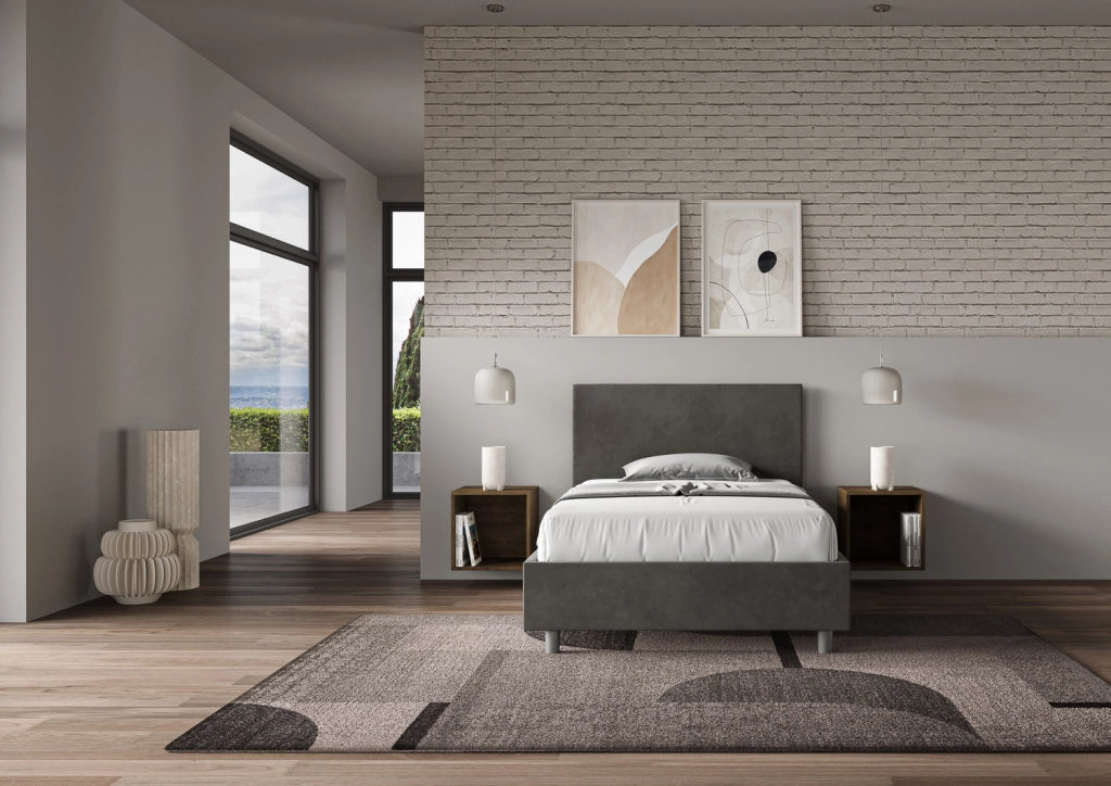 BS COM Letto una piazza e mezza contenitore imbottito 120x190 microfibra grigio
