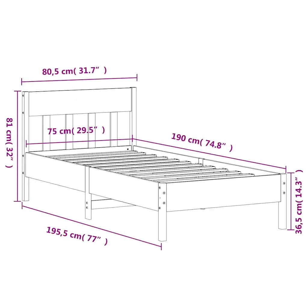 Letto senza Materasso-Struttura Letto Marrone Cera 75x190 cm in Legno di Pino 112135