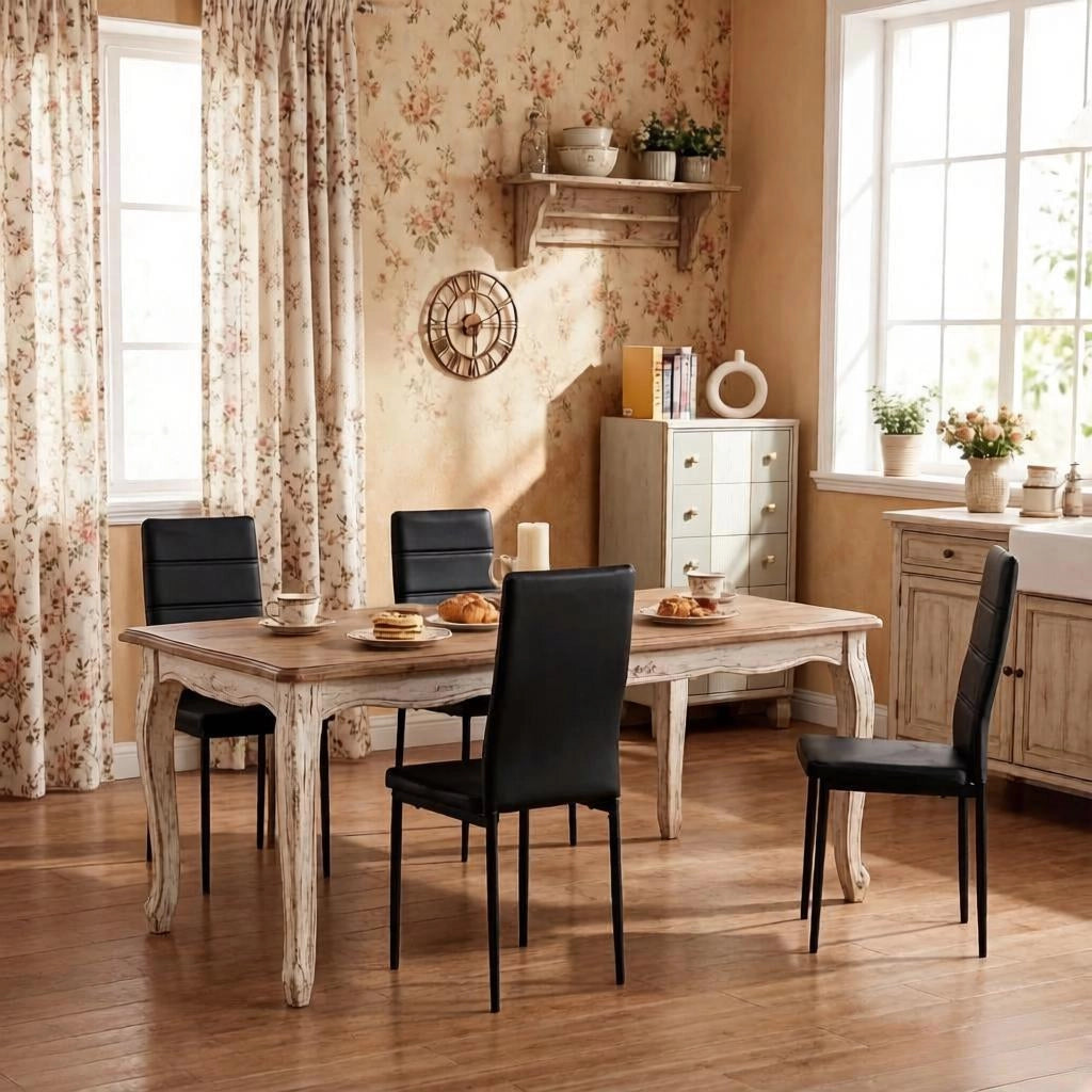 Sedia da Pranzo Set da 4 con Schienale Alto Design Ergonomico Salvaspazio in Similpelle Nero