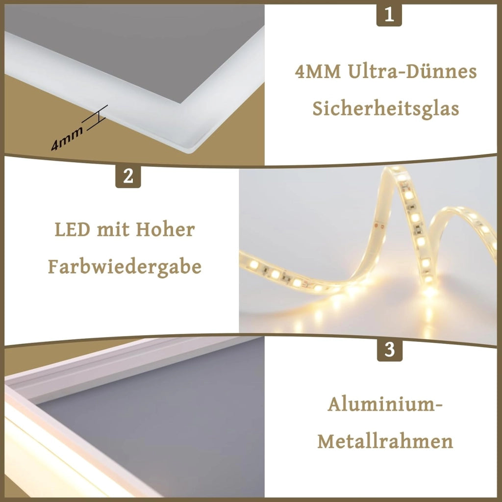 ZMH Specchio da bagno illuminato con interruttore dimmerabile e touch
