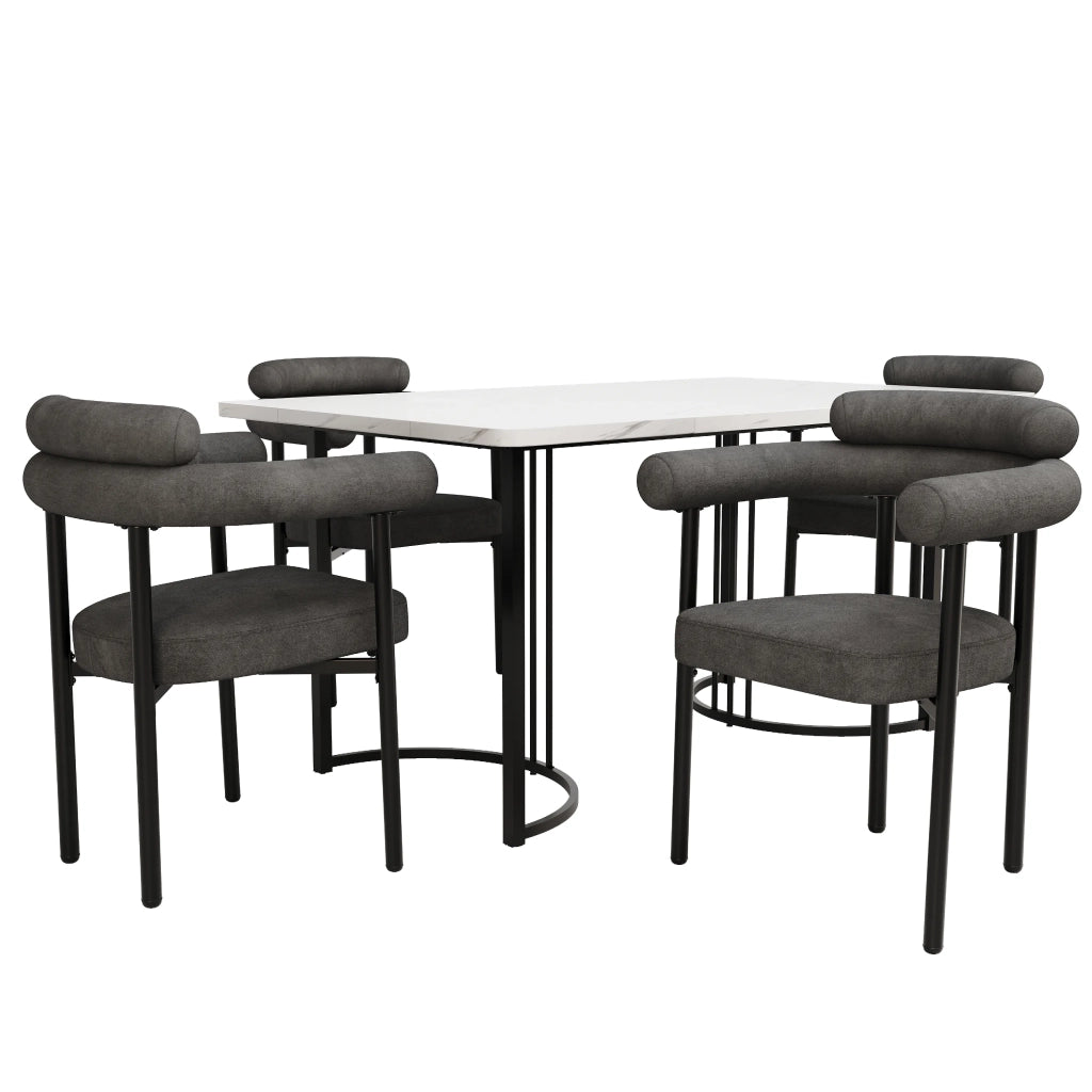 6 Sedie da Pranzo in Tessuto Effetto Pelle Grigio Scuro, Design Moderno e Semplice con Seduta Imbottita, per Sala da Pranzo, Soggiorno e Ufficio
