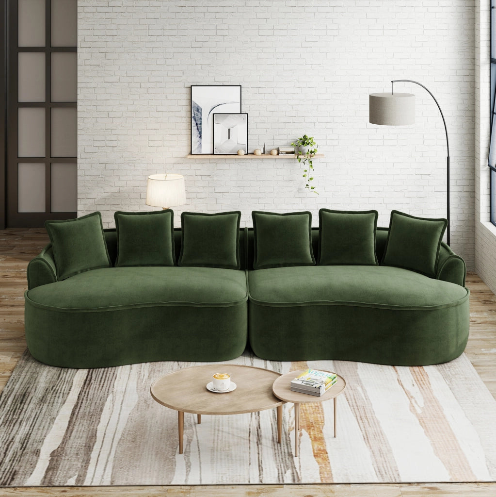 Divano modulare 4 posti ULEVR senza telaio con chaise longue profonda, braccioli larghi e cuscini, verde