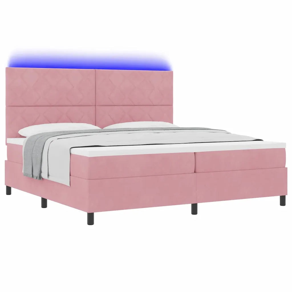Letto a Sorgente LED con materasso Rosa 200 x 200 cm Tessuto