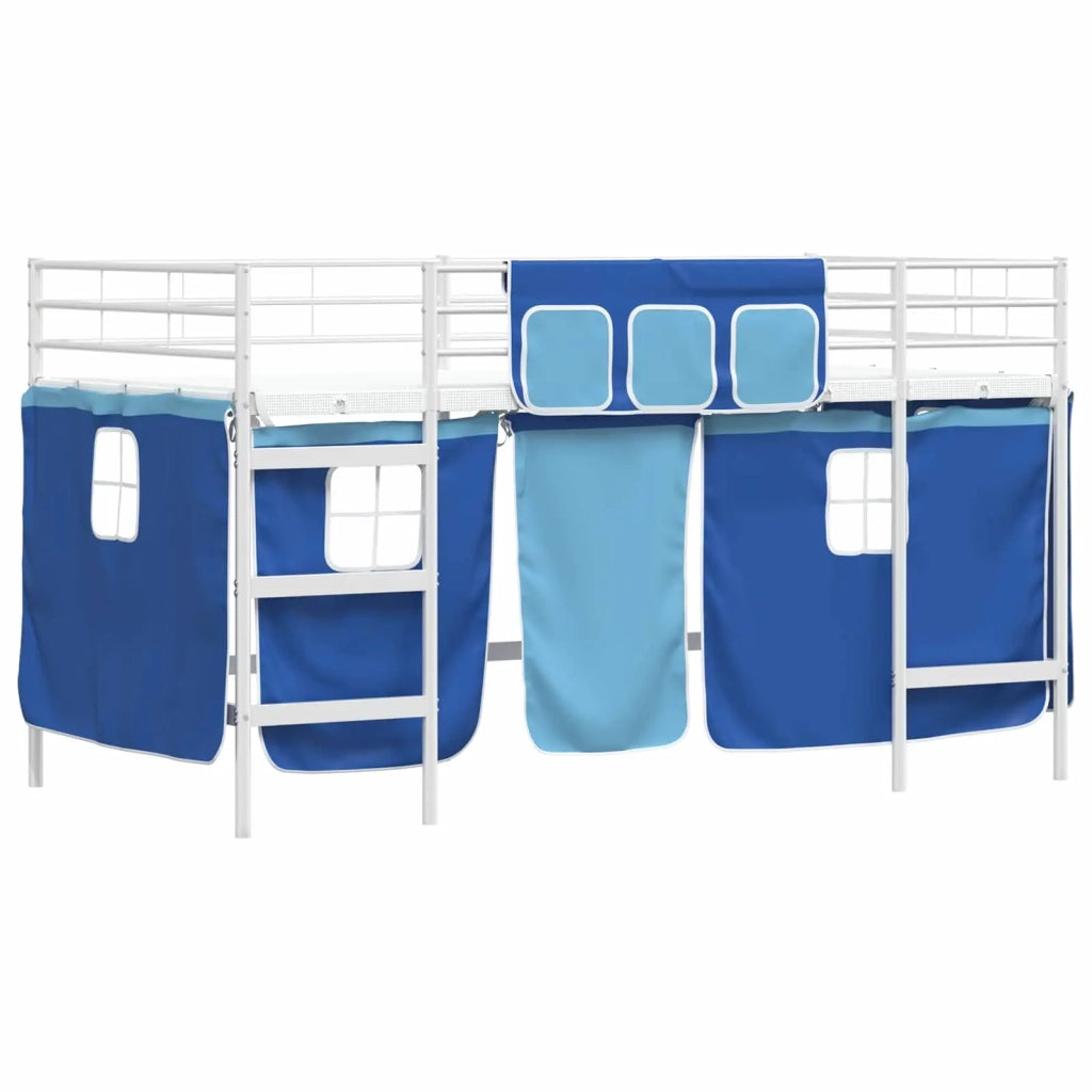 Struttura del Letto Loft per Bambini con Tendine-Giroletto per bambini Bianco e Blu 824574