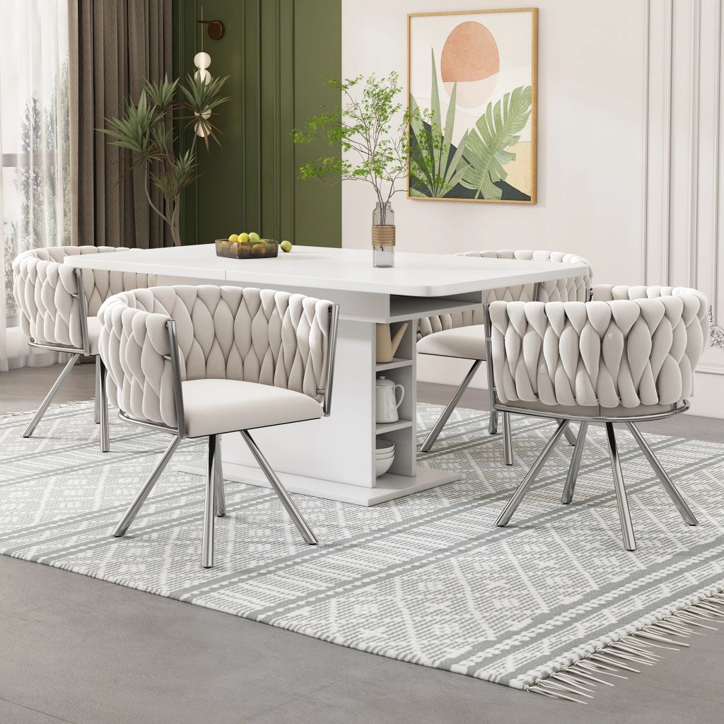 Sedia da Pranzo Girevole in Velluto ¨C Xylo ¨C Beige, Gambe in Metallo, Set 4 Pezzi