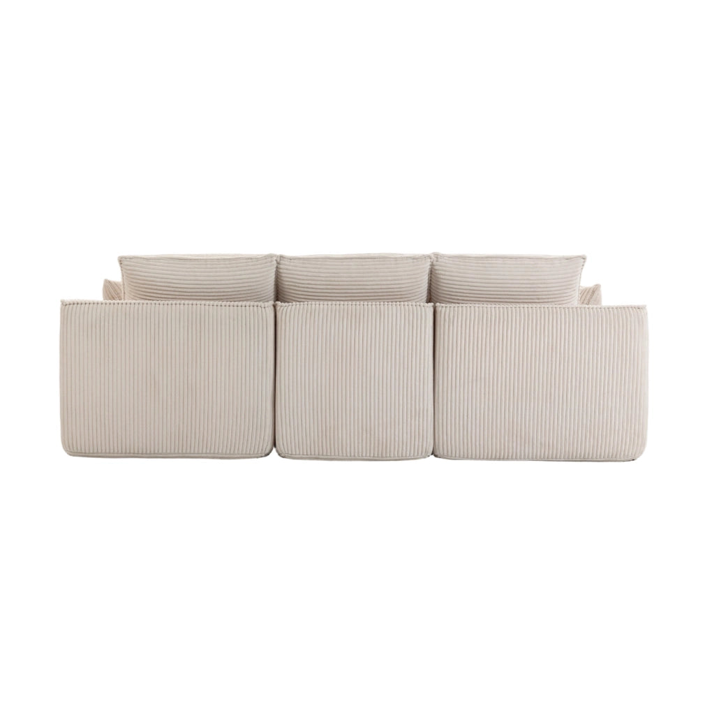 Divano modulare 263x167x85 cm in velluto a coste beige, 3 posti