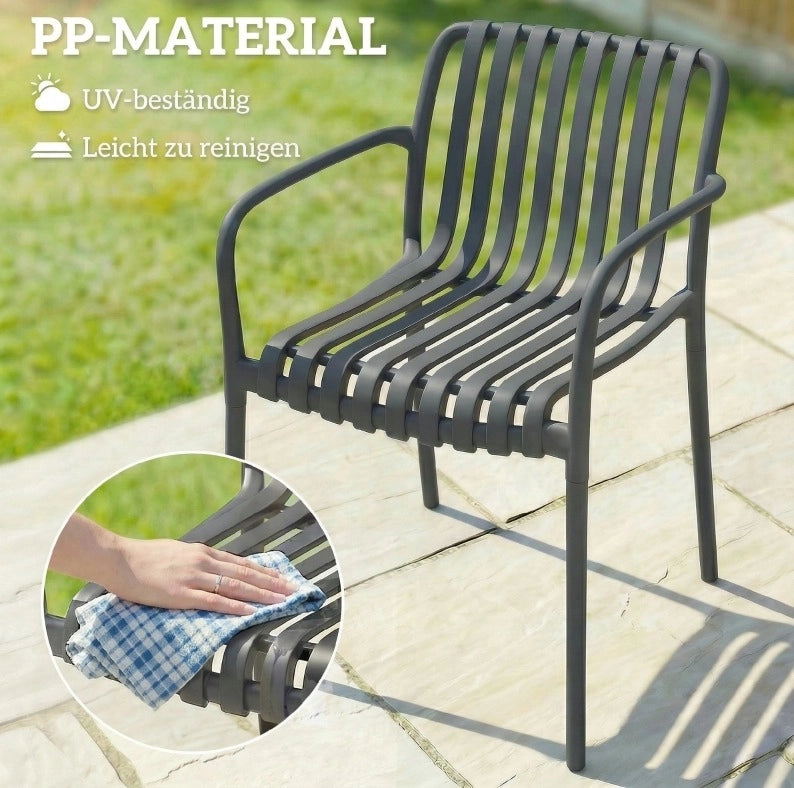 Set di 4 Sedie da Giardino Impilabili con Braccioli e Design a Lamelle, Ergonomiche, Grigio Scuro