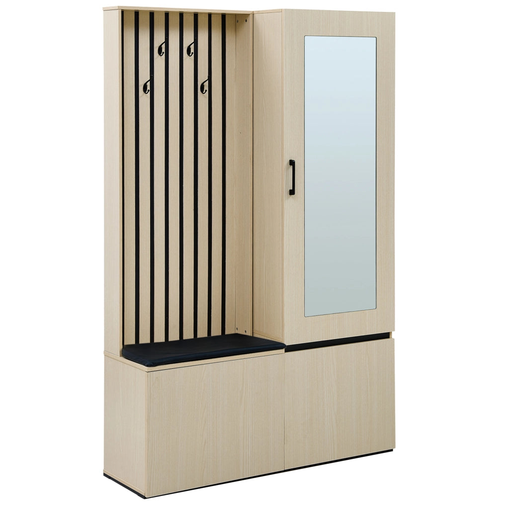 ARMADIO Guardaroba con specchio e panca 2 in 1, MDF colore legno
