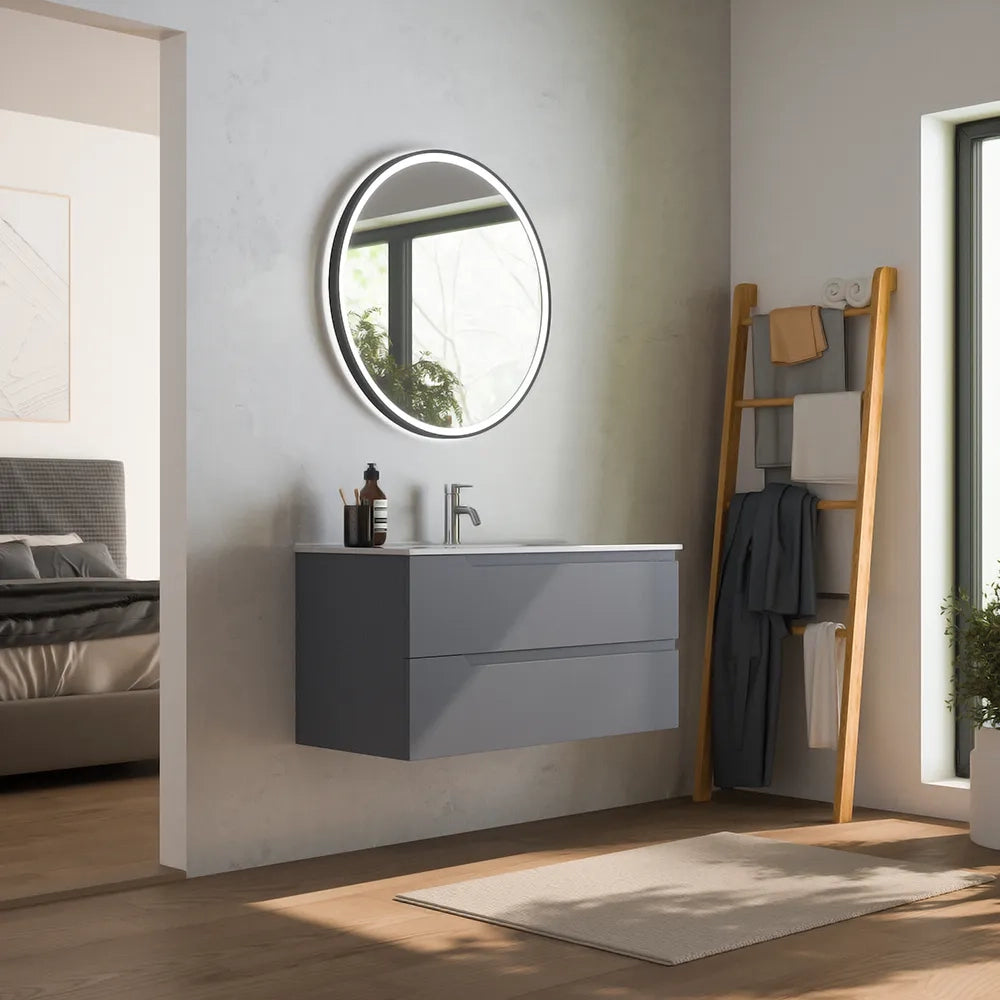 Mobile bagno sospeso 70 cm due cassetti grigio opaco con lavabo | Ardenne