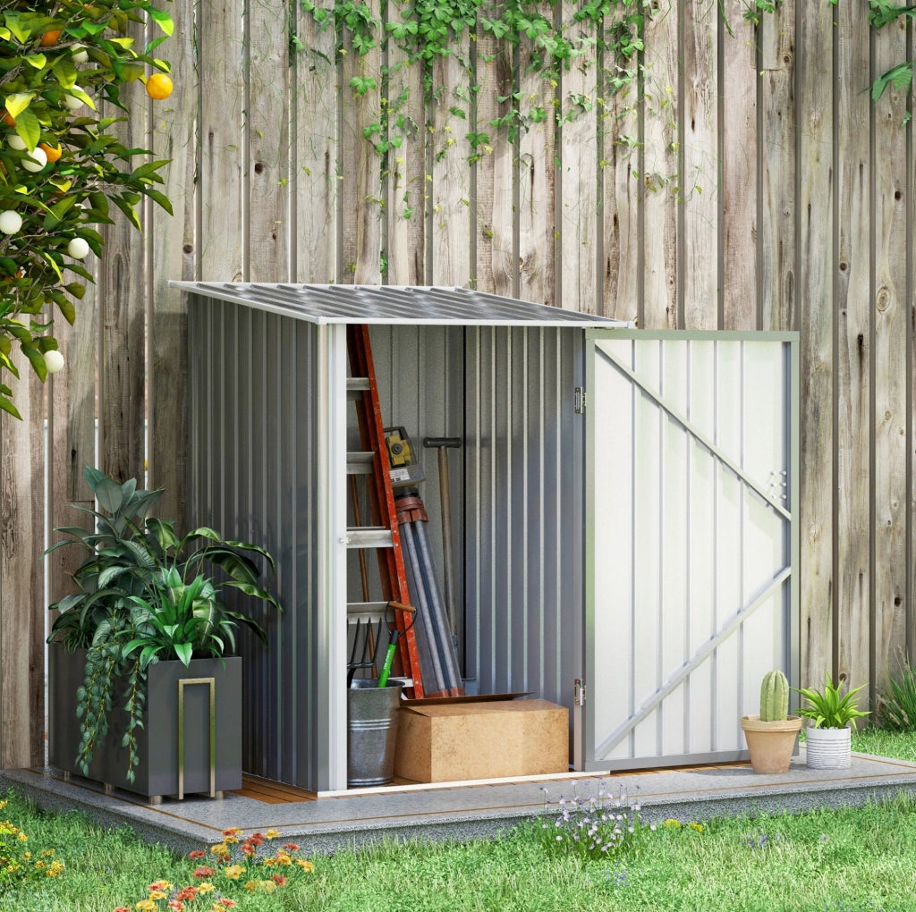Casetta da Giardino in Acciaio 0,92 m² con Porta Chiudibile e Tetto a Falde, 100x103x160 cm, Grigio