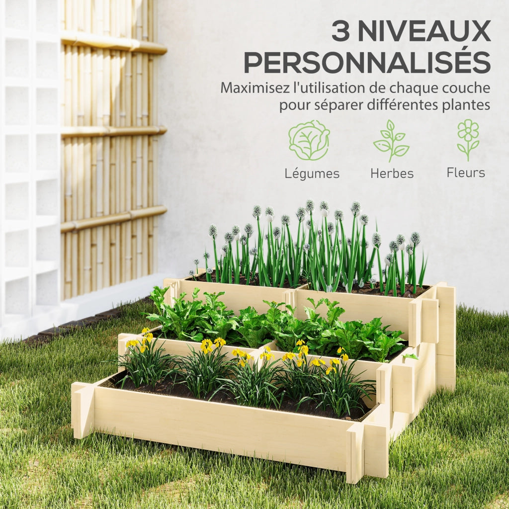Giardino Orto Rialzato Legno Massello 3 Livelli ¨C Minimal ¨C 93x93x35 cm Effetto Legno Naturale