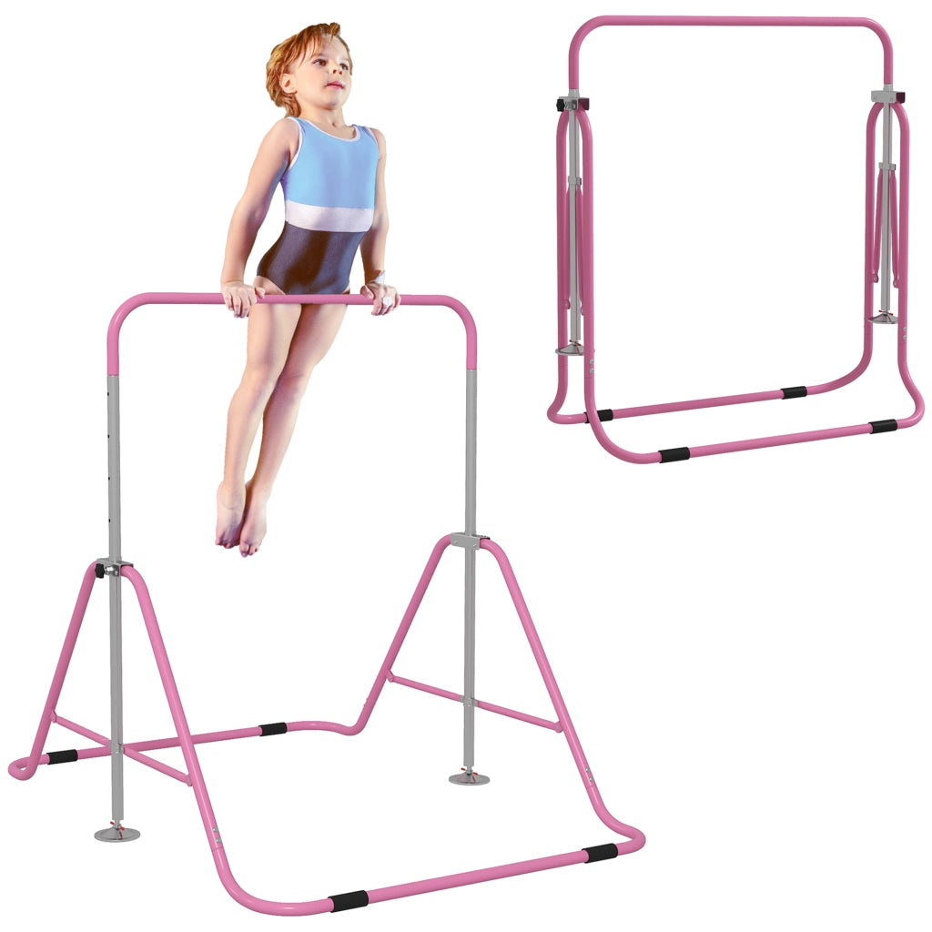 Sbarra per ginnastica per bambini pieghevole altezza regolabile 88-128 cm rosa robusta per casa