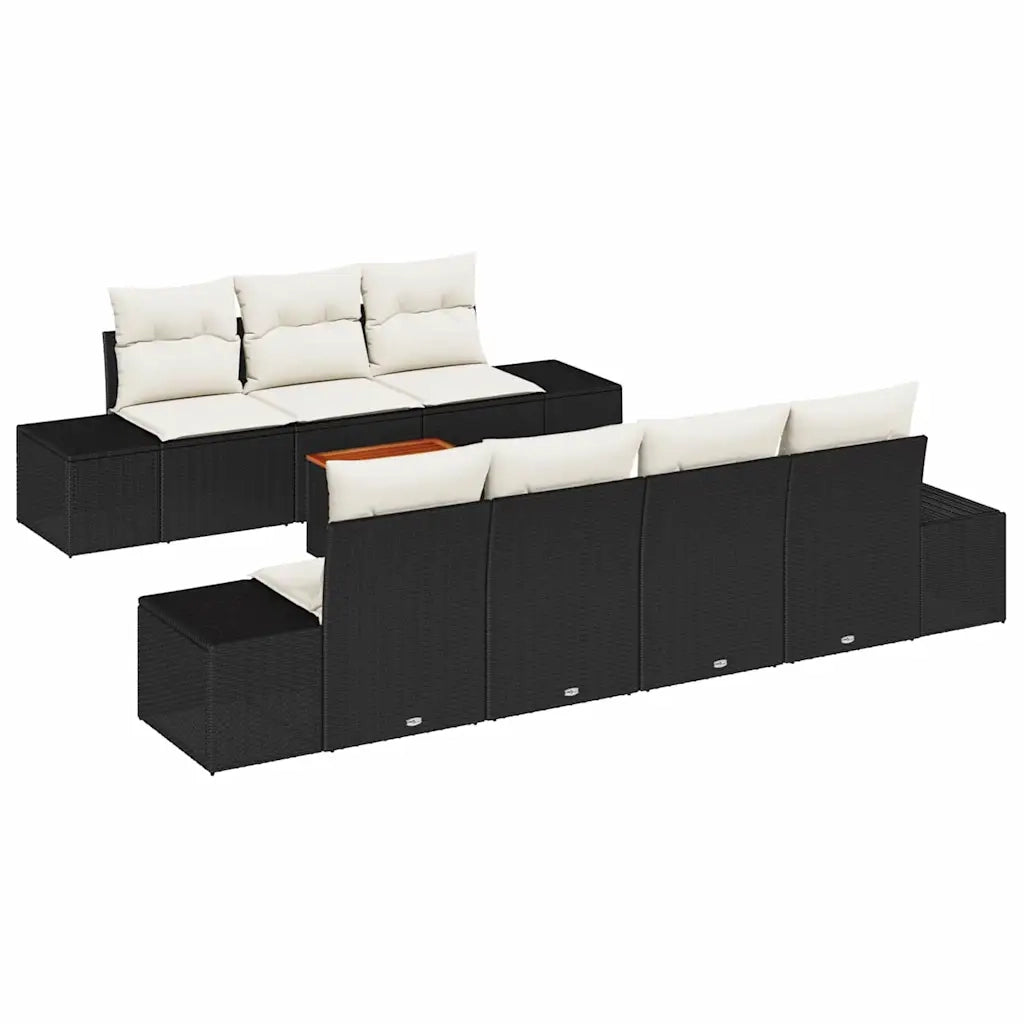 Set Divano da Giardino 8 pcs Nero e Crema polyrattan