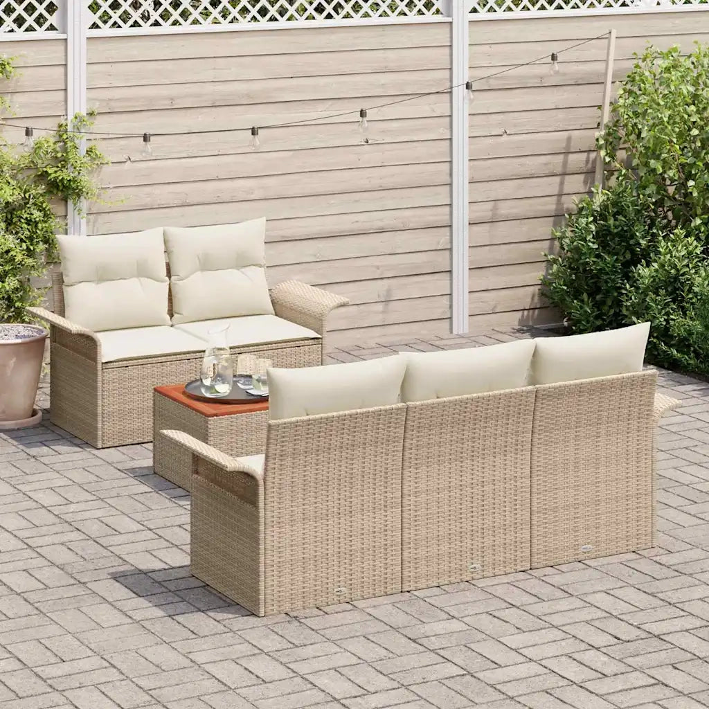 Set Divano da Giardino 6 pcs Beige e Crema polyrattan