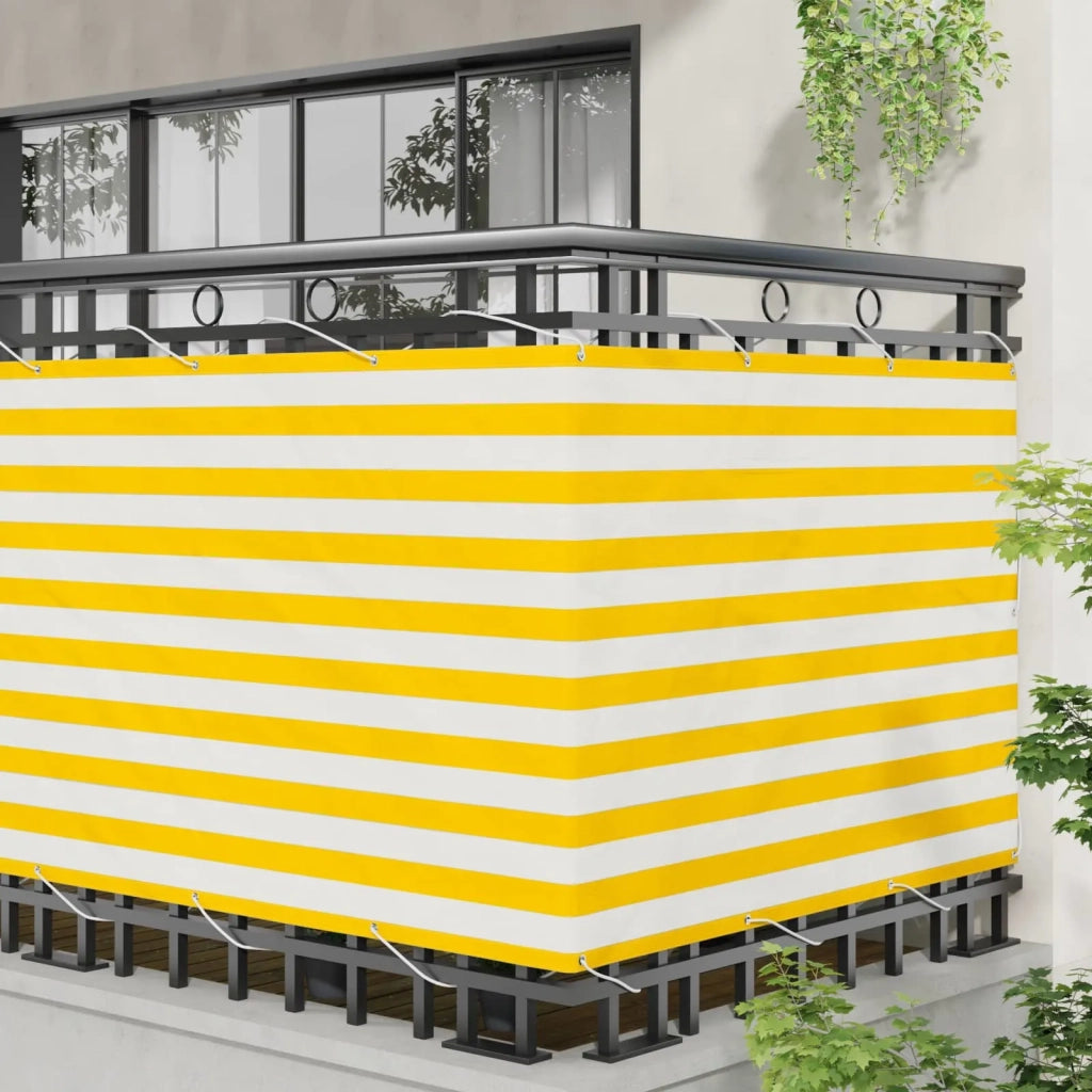 Schermo da balcone-Pannello per balcone Giallo e Bianco 110 x 300 cm Tessuto Oxford