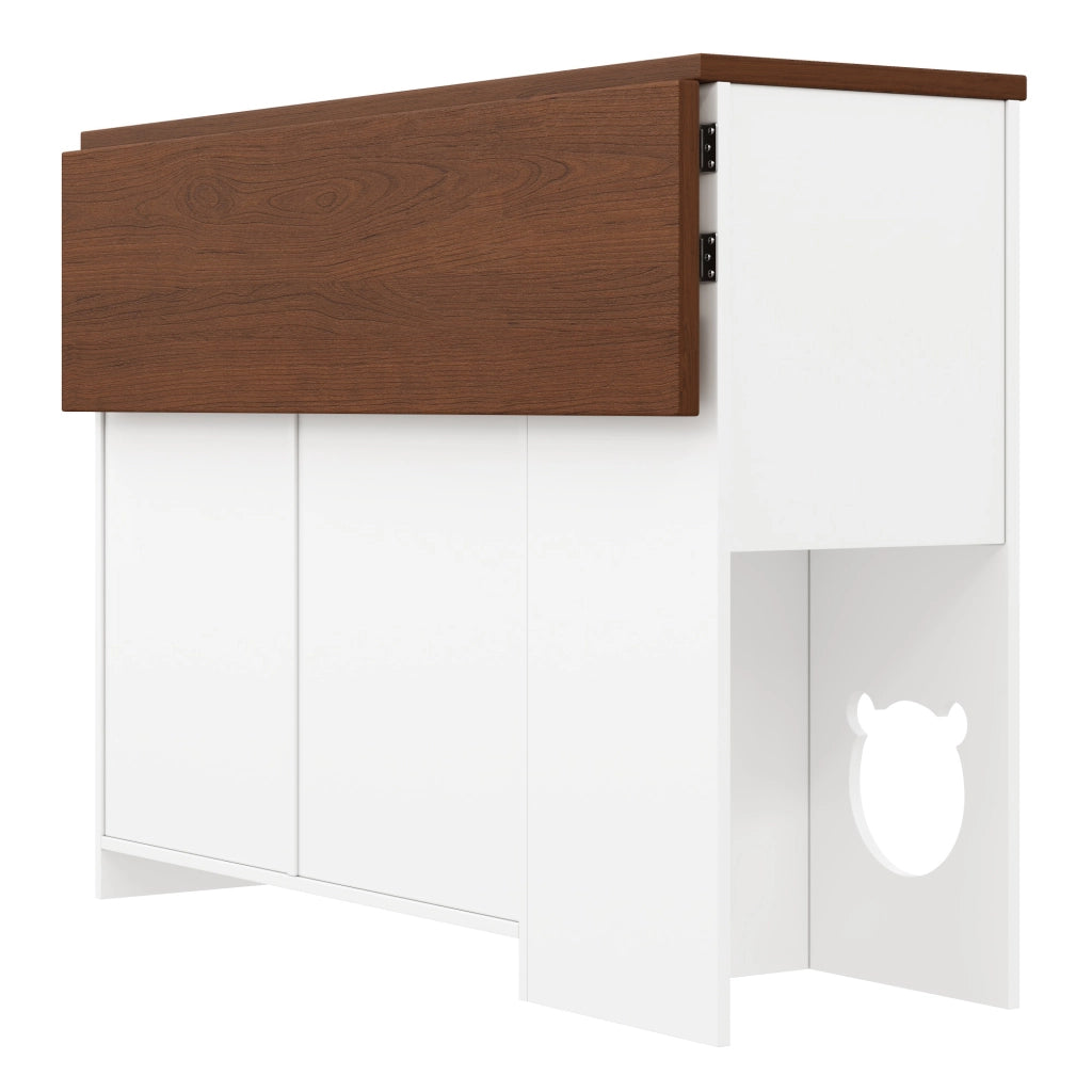 Mobile base da cucina con piano estraibile; 3 cassetti; portaspezie e area pappa per gatto in MDF bianco noce