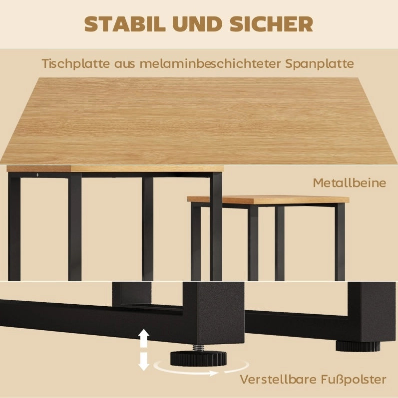 Set 2 Tavolini da Salotto con Struttura in Metallo e Piano Effetto Legno, Misure 60x50x60 cm e 50x50x54 cm
