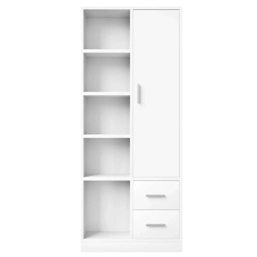 Armadio 1 anta 70x50x170 cm, bianco, con ripiani, 2 appendini separati e 2 cassetti
