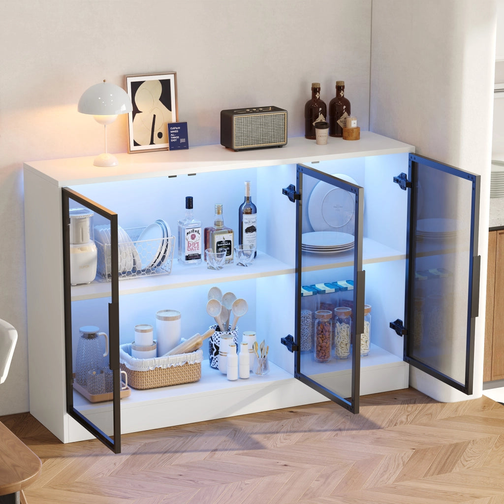 Vetrina con LED multicolore; ante in vetro grigio e chiusura ammortizzata bianca 120 × 30 × 73 cm