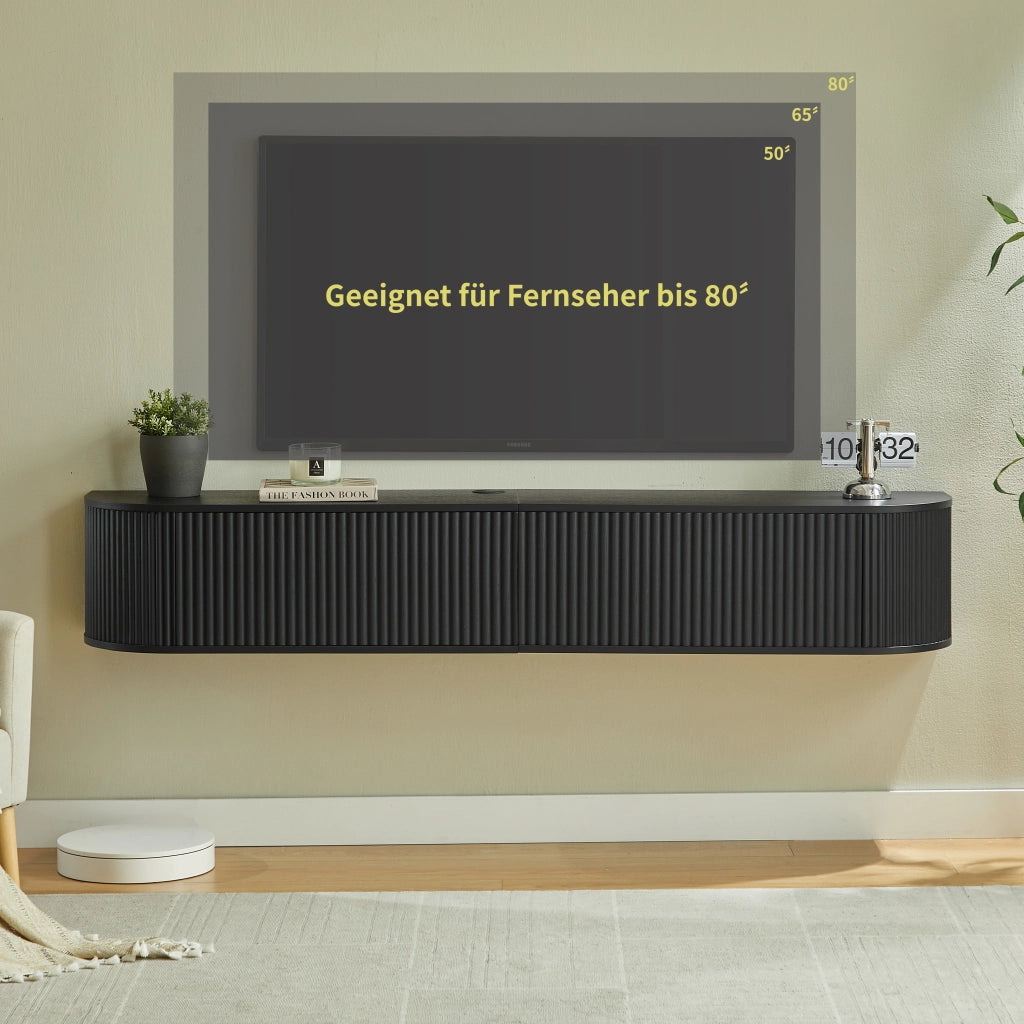 Mobile TV sospeso con passacavi e ante scanalate a chiusura ammortizzata nero 180 × 32 × 30 cm