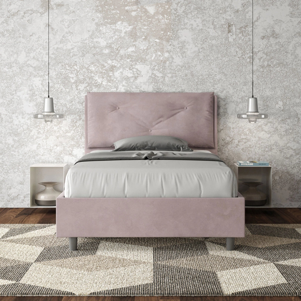 BS COM Letto una piazza e mezza con rete imbottito 110x200 microfibra glicine
