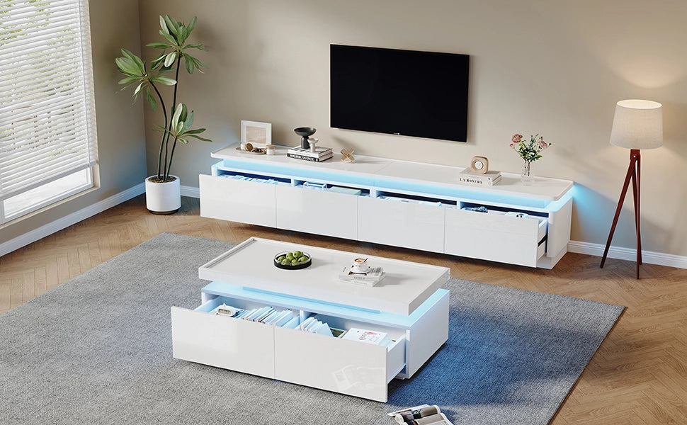 Mobile TV; con LED; 4 cassetti; finitura lucida; bianco