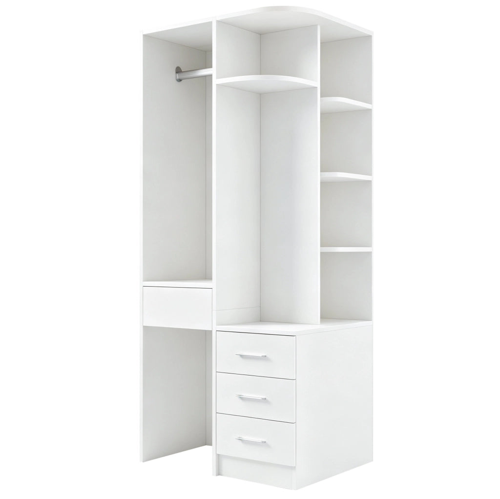 Armadio bianco 70×55×175 cm con ripiani multipli e ampio vano appendiabiti